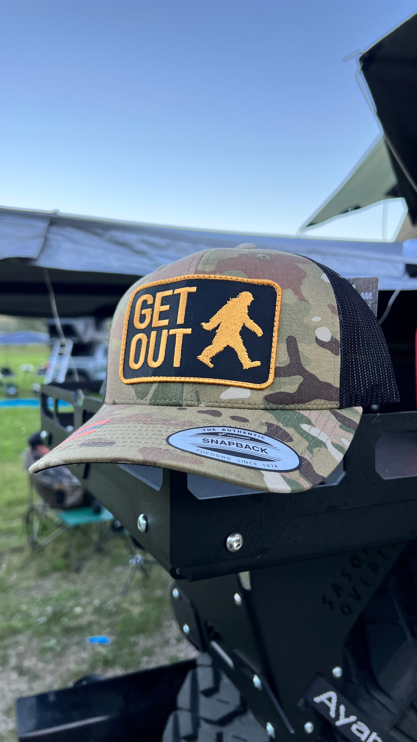 Get Out SnapBack - Camo/ Black Trucker